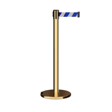 Montour Line Retractable Belt Rolling Stanchion, 2.5ft Pol.Brass Post  11ft. Blu/Wh P400RL-PB-BWD-110